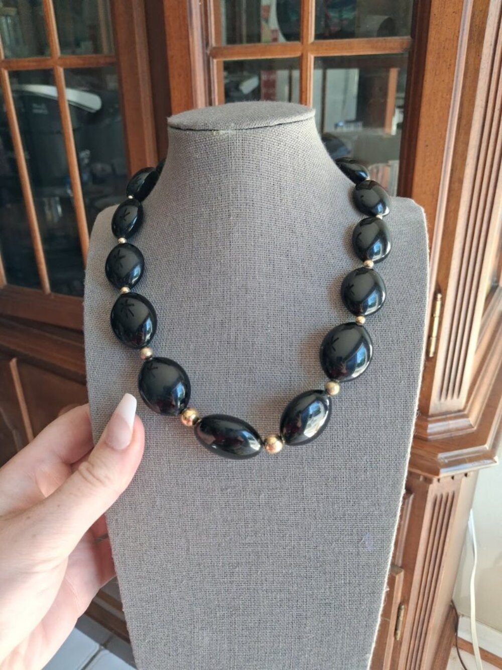 Thick 16 inch Black beaded necklace